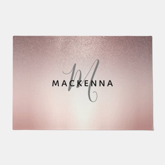 Modern Roos Gold Glitter Chic Girly Monogram Naam Deurmat (Voorkant)