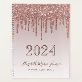 Modern Roos Gold Glitter Drips Elegant Script Jaar Planner