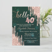 Modern Roos Gold Glitter Drips Groen 40e Verjaarda Kaart (Staand voorkant)