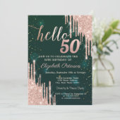 Modern Roos Gold Glitter Drips Groen 50ste Verjaar Kaart (Staand voorkant)