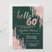Modern Roos Gold Glitter Drips Groen 60ste Verjaar Kaart (Voorkant)