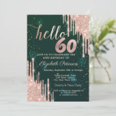 Modern Roos Gold Glitter Drips Groen 60ste Verjaar Kaart (Staand voorkant)