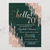 Modern Roos Gold Glitter Drips Groen 70ste Verjaar Kaart (Voorkant / Achterkant)