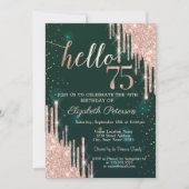 Modern Roos Gold Glitter Drips Groen 75e Verjaarda Kaart (Voorkant)