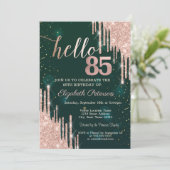 Modern Roos Gold Glitter Drips Groen 85e Verjaarda Kaart (Staand voorkant)