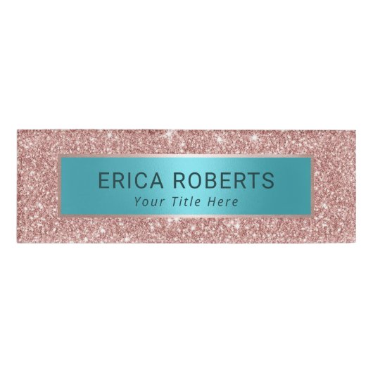 Modern Roos Gold Glitter en Turquoise Beauty Salon Naambadge (Voorkant)