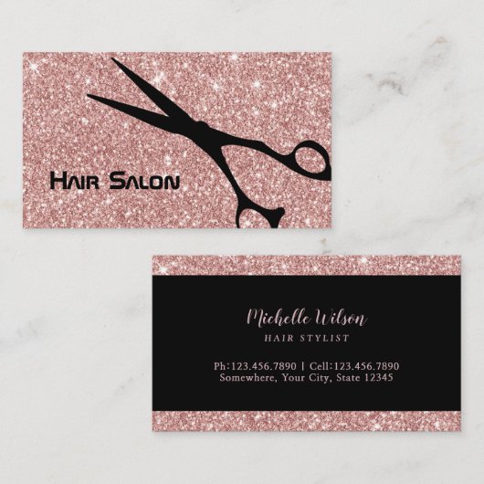 Modern Roos Gold Glitter Hair Stylist Beauty Salon Visitekaartje (Voorkant / Achterkant)