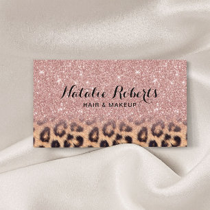 Modern Roos Gold Glitter Leopard Beauty Salon Visitekaartje