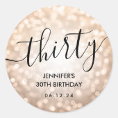 Modern Roos Gold Glitter Lights 30e Verjaardag Ronde Sticker (Voorkant)