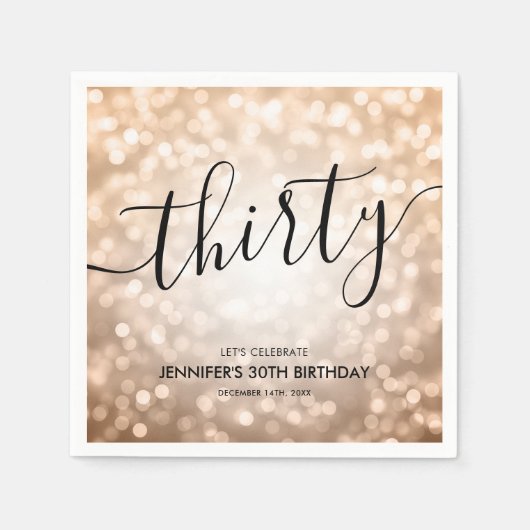 Modern Roos Gold Glitter Lights 30e Verjaardag Servet (Voorkant)
