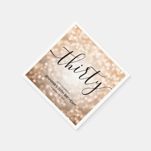 Modern Roos Gold Glitter Lights 30e Verjaardag Servet (Hoek)