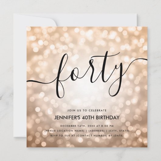 Modern Roos Gold Glitter Lights 40e Verjaardag Kaart (Voorkant)