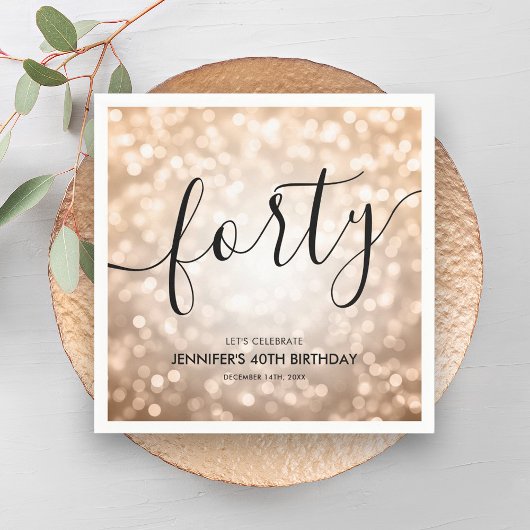 Modern Roos Gold Glitter Lights 40e Verjaardag Servet
