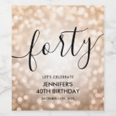 Modern Roos Gold Glitter Lights 40e Verjaardag Wijn Etiket (Enkel label)