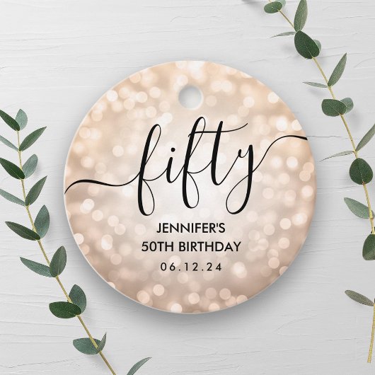 Modern Roos Gold Glitter Lights 50e Verjaardag Bedankjes Labels