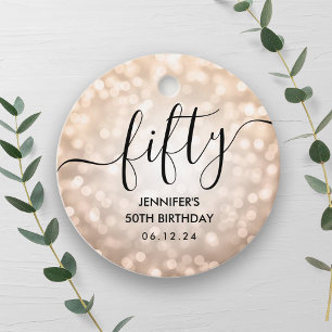 Modern Roos Gold Glitter Lights 50e Verjaardag Bedankjes Labels