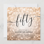 Modern Roos Gold Glitter Lights 50e Verjaardag Kaart (Voorkant)