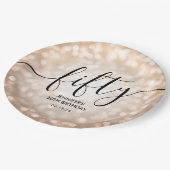 Modern Roos Gold Glitter Lights 50e Verjaardag Papieren Bordje (Gekanteld)