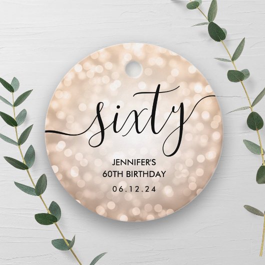 Modern Roos Gold Glitter Lights 60e Verjaardag Bedankjes Labels