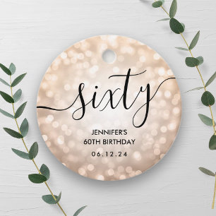 Modern Roos Gold Glitter Lights 60e Verjaardag Bedankjes Labels