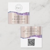 Modern Roos Gold Glitter Logo QR-code Vierkante Visitekaartje (Voorkant / Achterkant)