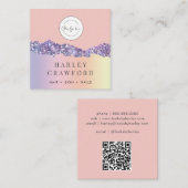 Modern Roos Gold Glitter Logo QR-code Vierkante Visitekaartje (Voorkant / Achterkant)