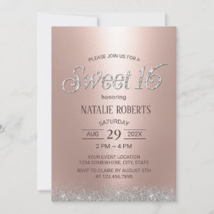 Modern Roos Gold Glitter Luxury Sweet 16 zaterdag Kaart