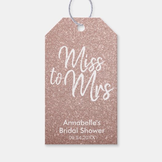 Modern Roos Gold Glitter Miss naar Mrs Vrijgezelle Cadeaulabel (Voorkant)