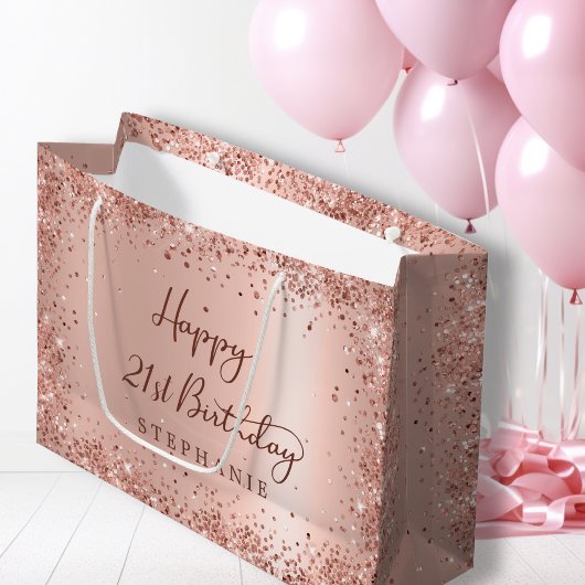 Modern Roos Gold Glitter Monogram 21e Verjaardag Groot Cadeauzakje