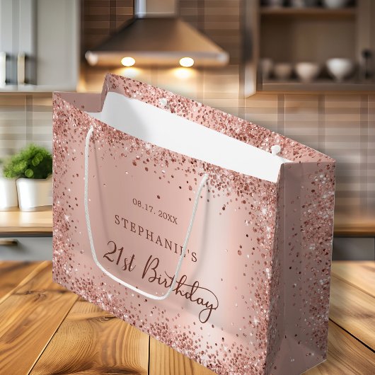 Modern Roos Gold Glitter Monogram 21e Verjaardag Groot Cadeauzakje