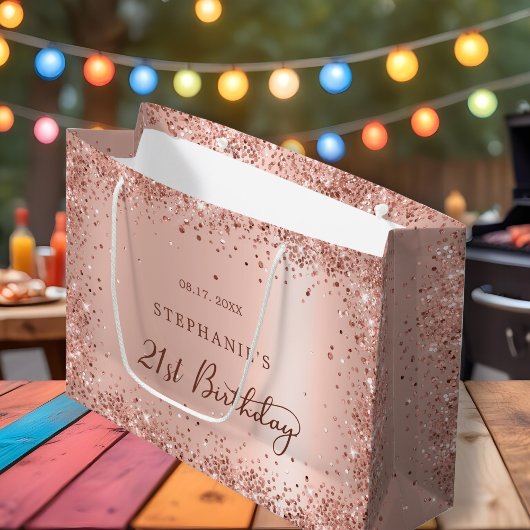 Modern Roos Gold Glitter Monogram 21e Verjaardag Groot Cadeauzakje