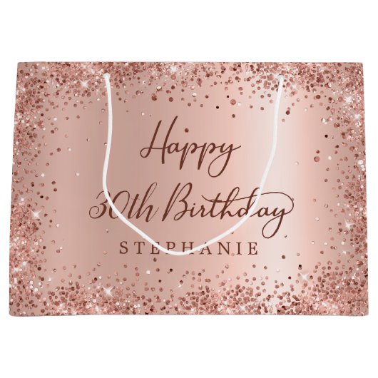 Modern Roos Gold Glitter Monogram 30e Verjaardag Groot Cadeauzakje (Voorkant)