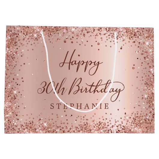 Modern Roos Gold Glitter Monogram 30e Verjaardag Groot Cadeauzakje (Achterkant)
