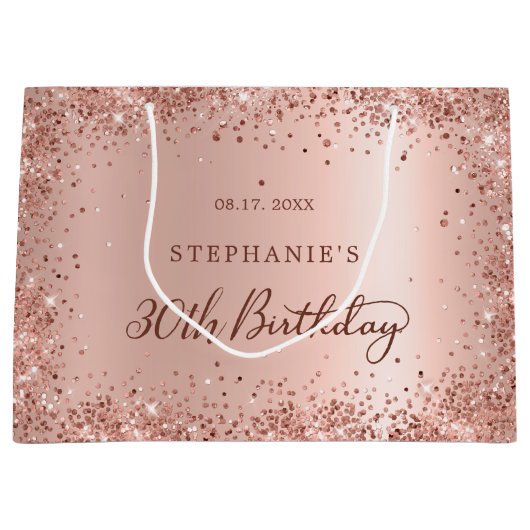 Modern Roos Gold Glitter Monogram 30e Verjaardag Groot Cadeauzakje (Voorkant)