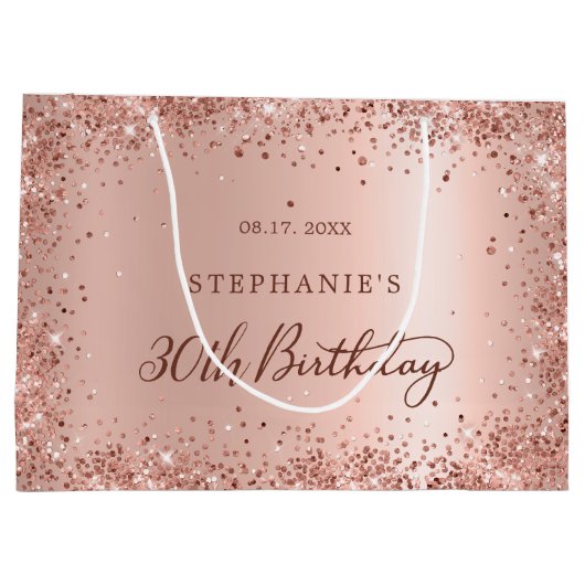 Modern Roos Gold Glitter Monogram 30e Verjaardag Groot Cadeauzakje (Achterkant)