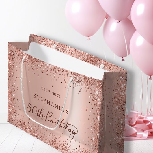 Modern Roos Gold Glitter Monogram 50e Verjaardag Groot Cadeauzakje