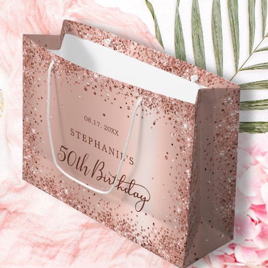 Modern Roos Gold Glitter Monogram 50e Verjaardag Groot Cadeauzakje