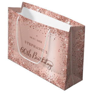 Modern Roos Gold Glitter Monogram 60e Verjaardag Groot Cadeauzakje