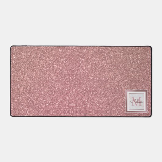Modern Roos Gold Glitter Monogram Bureaumat (Voorkant)