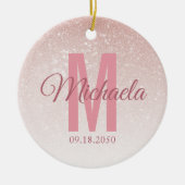 Modern Roos Gold Glitter Monogram Initiaal Girly Keramisch Ornament (Voorkant)