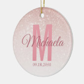 Modern Roos Gold Glitter Monogram Initiaal Girly Keramisch Ornament (Links)