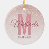 Modern Roos Gold Glitter Monogram Initiaal Girly Keramisch Ornament (Achterkant)