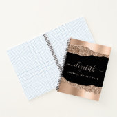 Modern Roos Gold Glitter Monogrammed Black Notitieboek (Binnen)