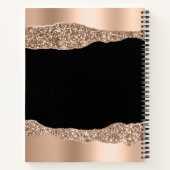 Modern Roos Gold Glitter Monogrammed Black Notitieboek (Achterkant)