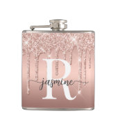 Modern Roos Gold Glitter Ombre Metal Monogram Heupfles (Voorkant)