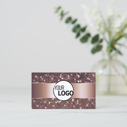 Modern Roos Gold Glitter Sparkle Stars en Logo Visitekaartje (Staand voorkant)