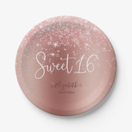 Modern Roos Gold Glitter Sweet 16 Papieren Bordje