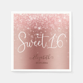 Modern Roos Gold Glitter Sweet 16 Servet