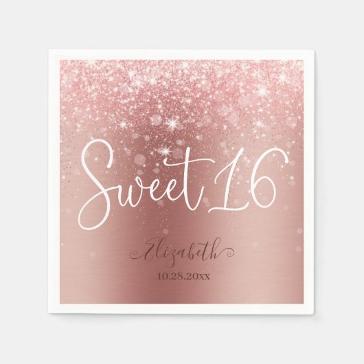 Modern Roos Gold Glitter Sweet 16 Servet (Voorkant)
