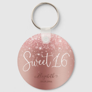 Modern Roos Gold Glitter Sweet 16 Sleutelhanger